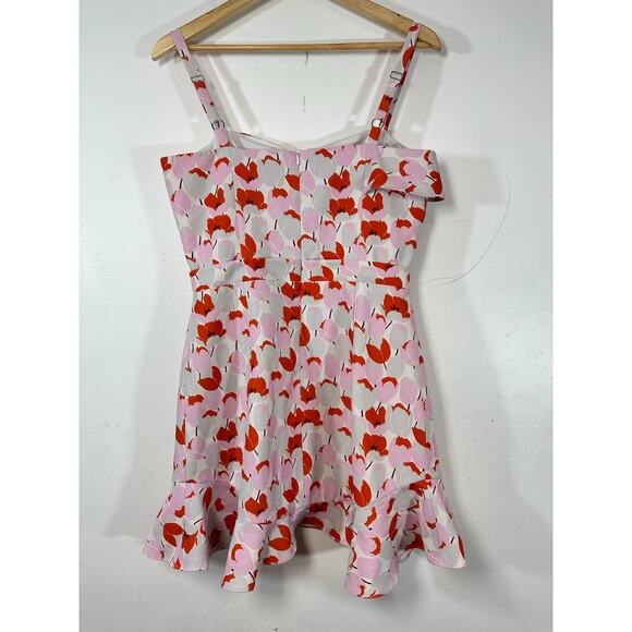 BLACK HALO Zalda Floral Tulip Mini Dress Womans 8 flounce hem - Picture 4 of 11